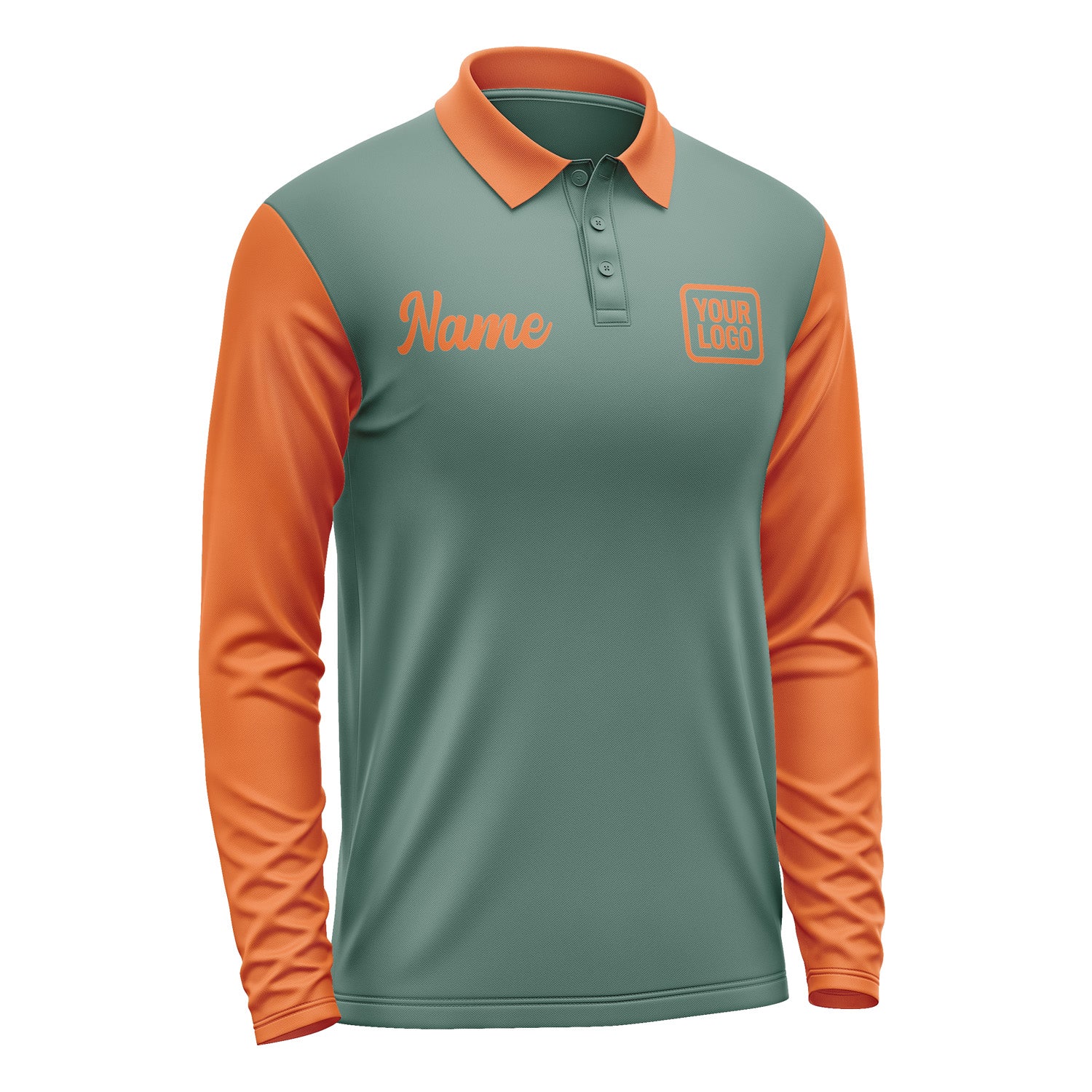 Custom Blue Green Orange Long Sleeve Polo Shirt Pl272828B128