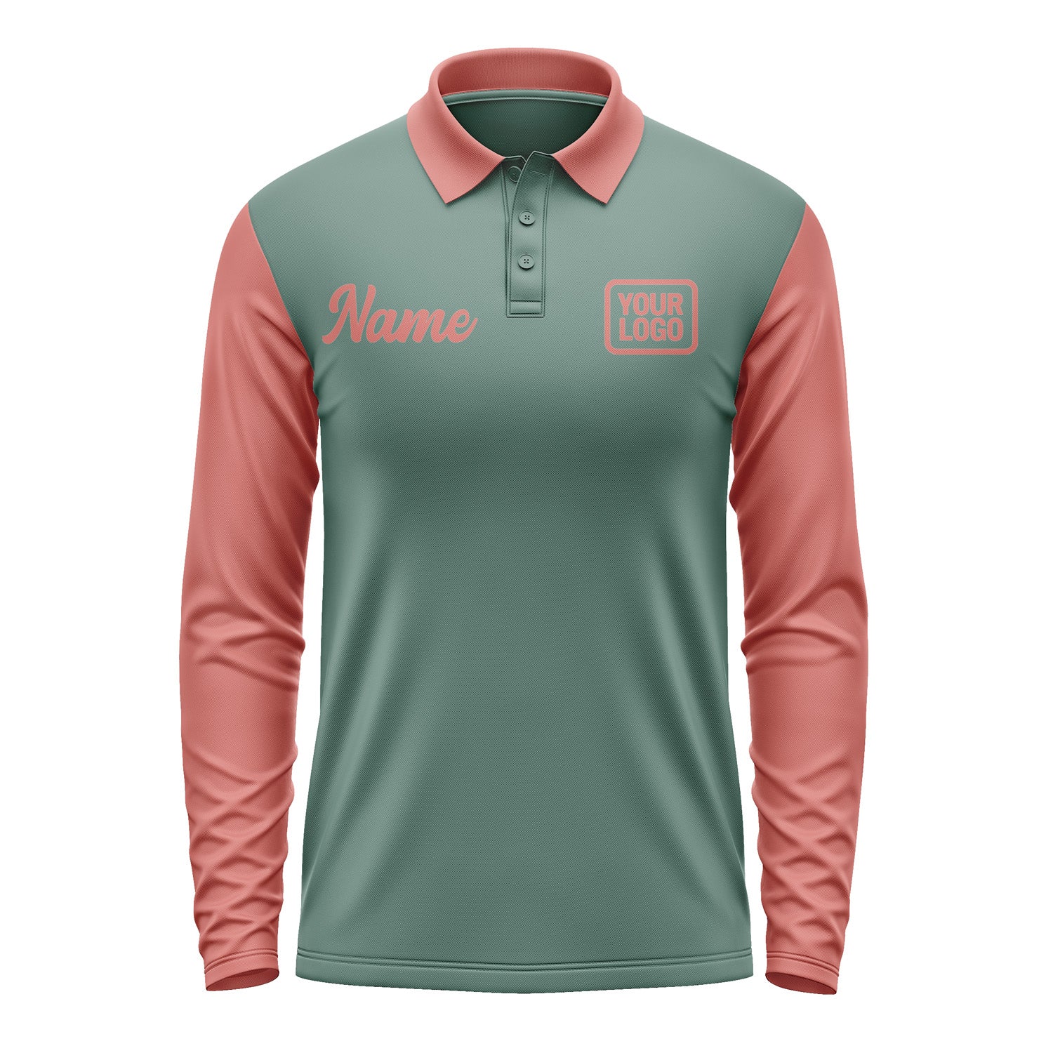 Custom Blue Green Copper Rose Long Sleeve Polo Shirt Pl272929B129