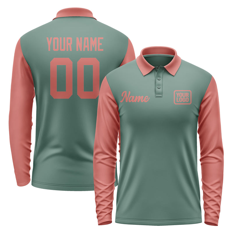 Custom Blue Green Copper Rose Long Sleeve Polo Shirt Pl272929B129