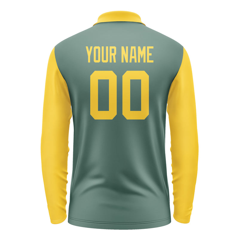 Custom Blue Green Gold Long Sleeve Polo Shirt Pl273030B130