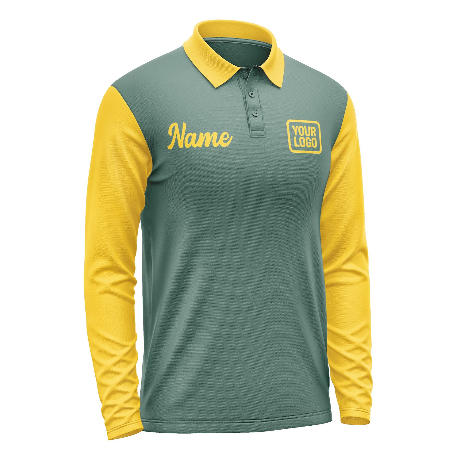 Custom Blue Green Gold Long Sleeve Polo Shirt Pl273030B130