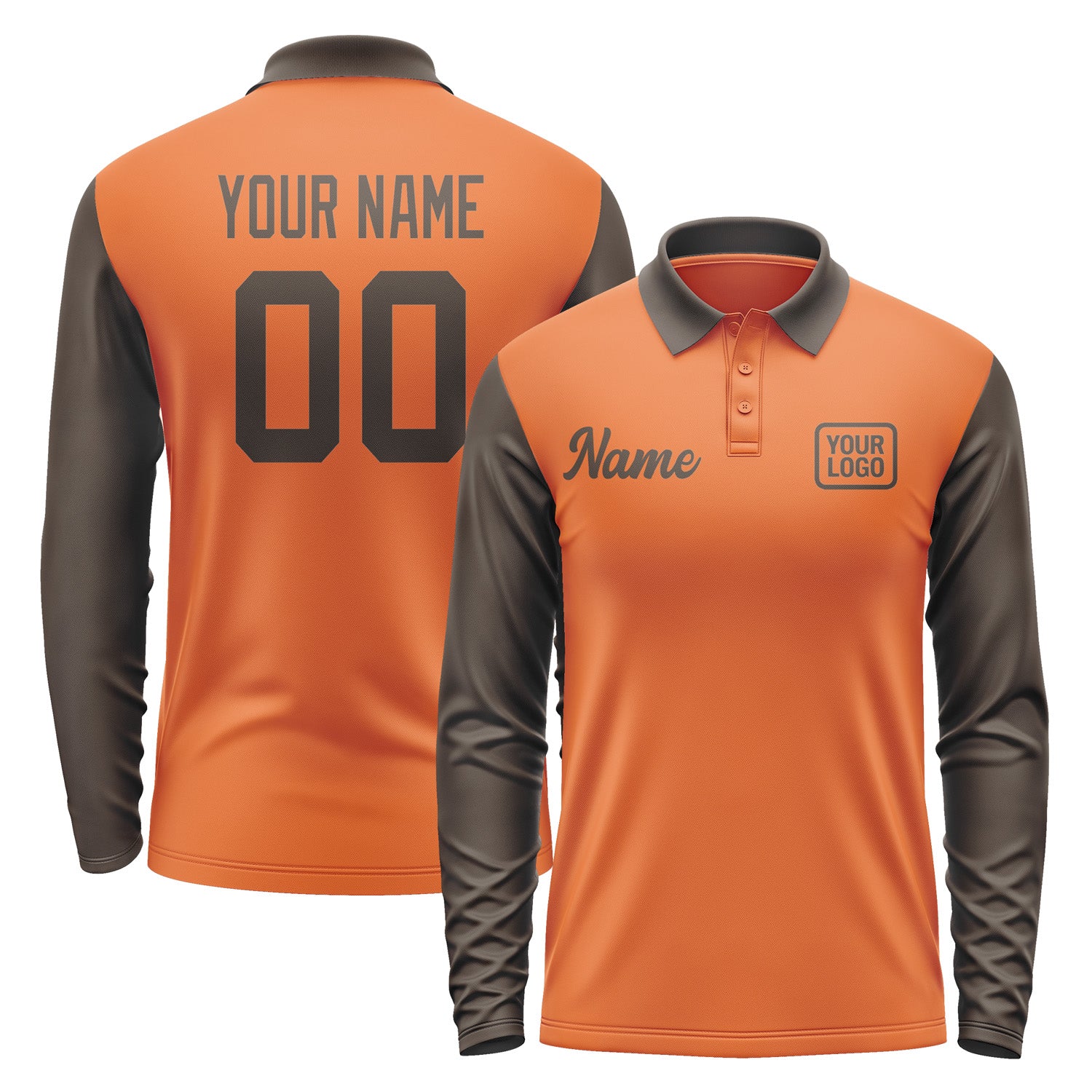 Custom Orange Brown Long Sleeve Polo Shirt Pl280101B101