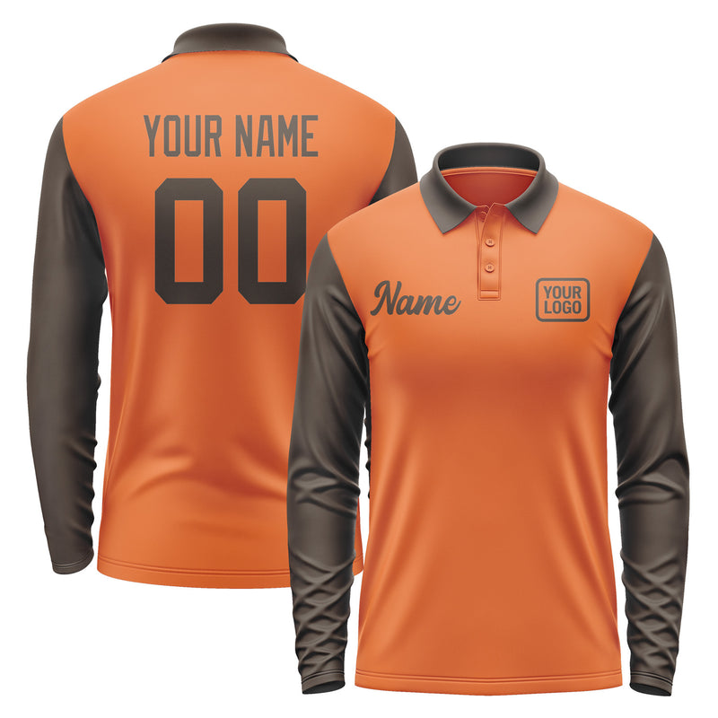 Custom Orange Brown Long Sleeve Polo Shirt Pl280101B101