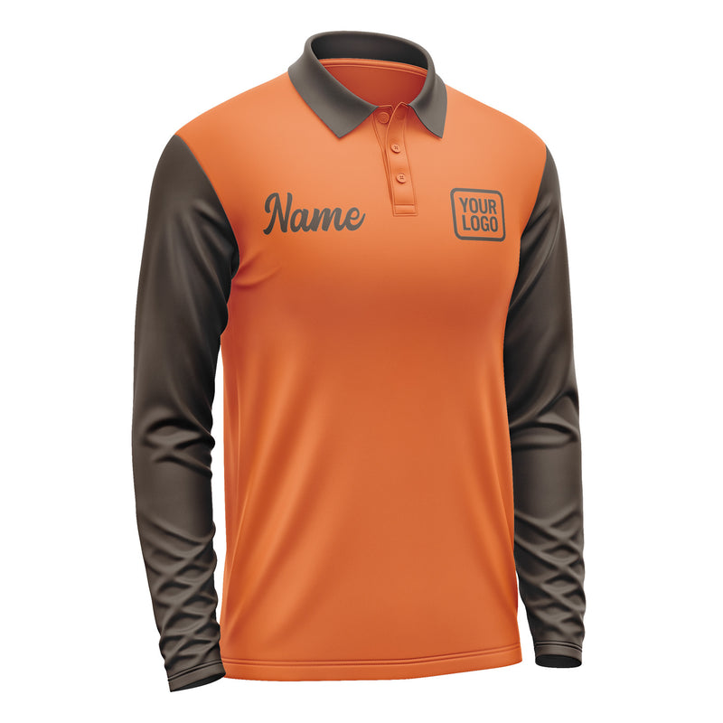 Custom Orange Brown Long Sleeve Polo Shirt Pl280101B101
