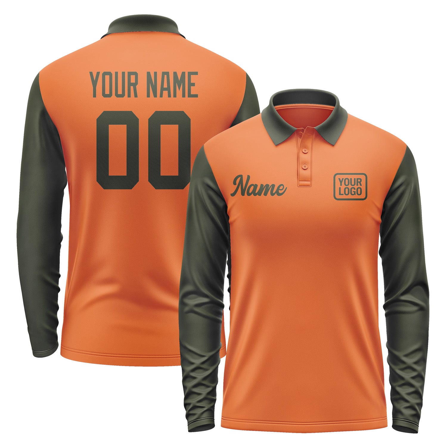 Custom Orange Olive Long Sleeve Polo Shirt Pl280202B102