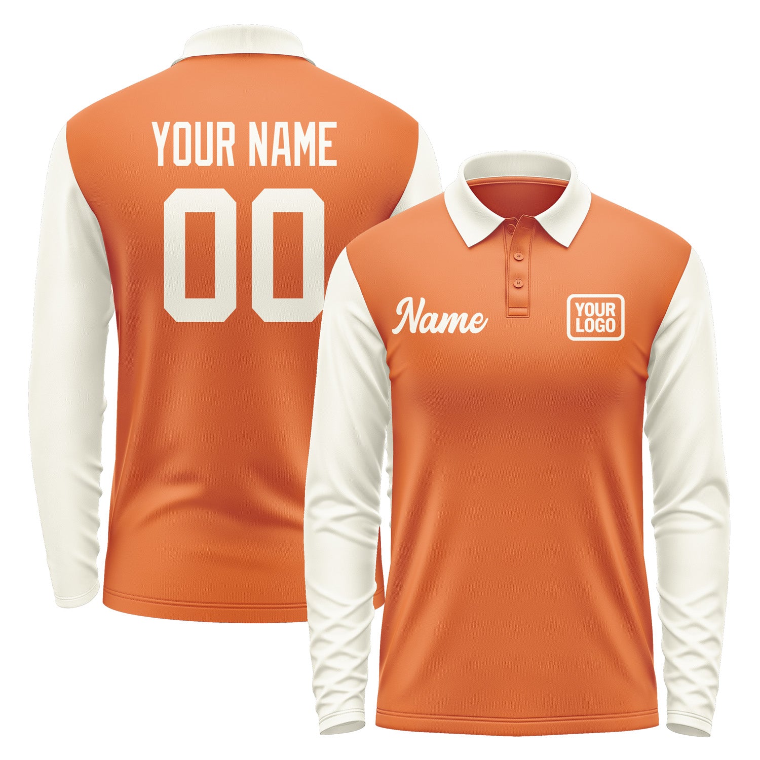 Custom Orange Cream Long Sleeve Polo Shirt Pl280303B103