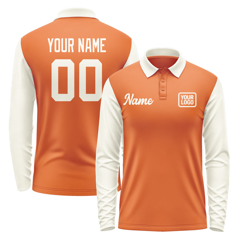 Custom Orange Cream Long Sleeve Polo Shirt Pl280303B103