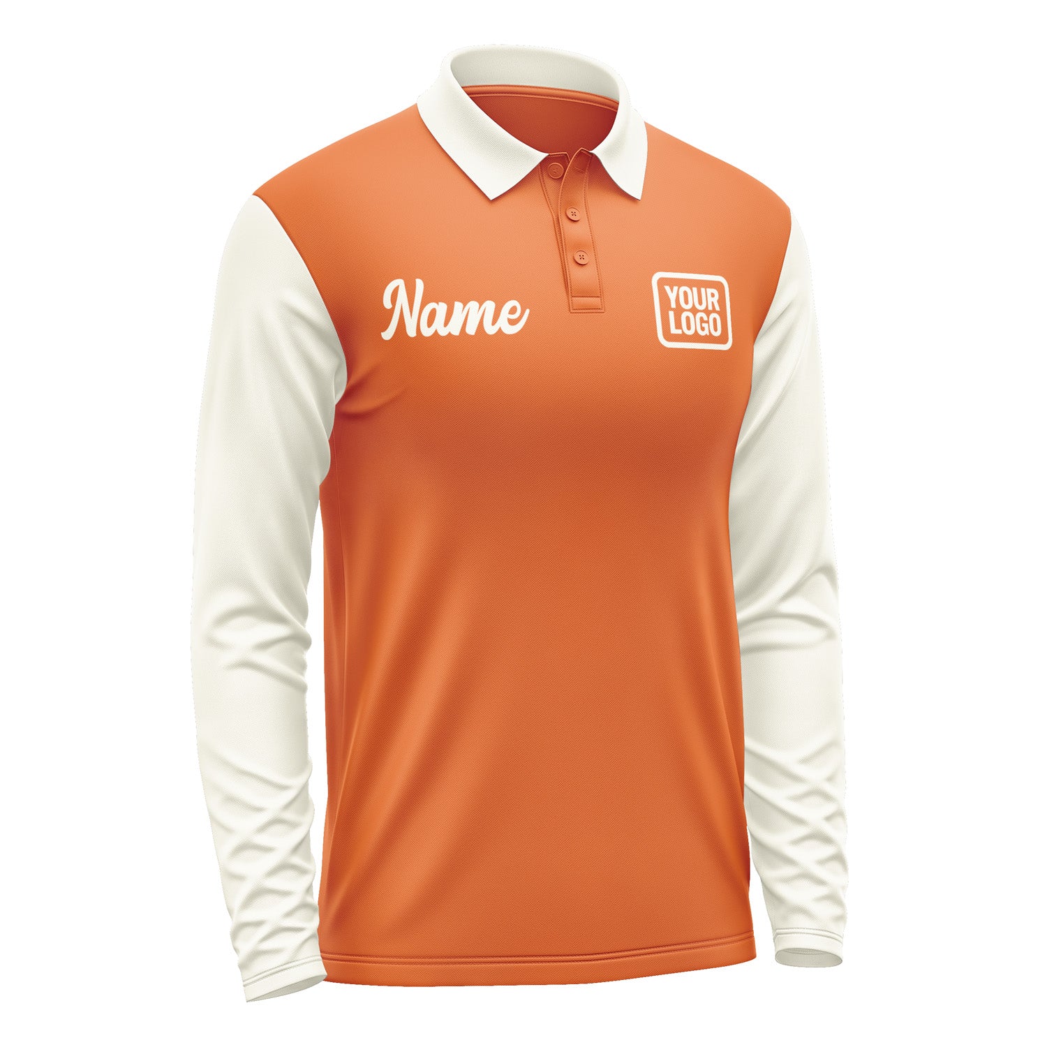 Custom Orange Cream Long Sleeve Polo Shirt Pl280303B103