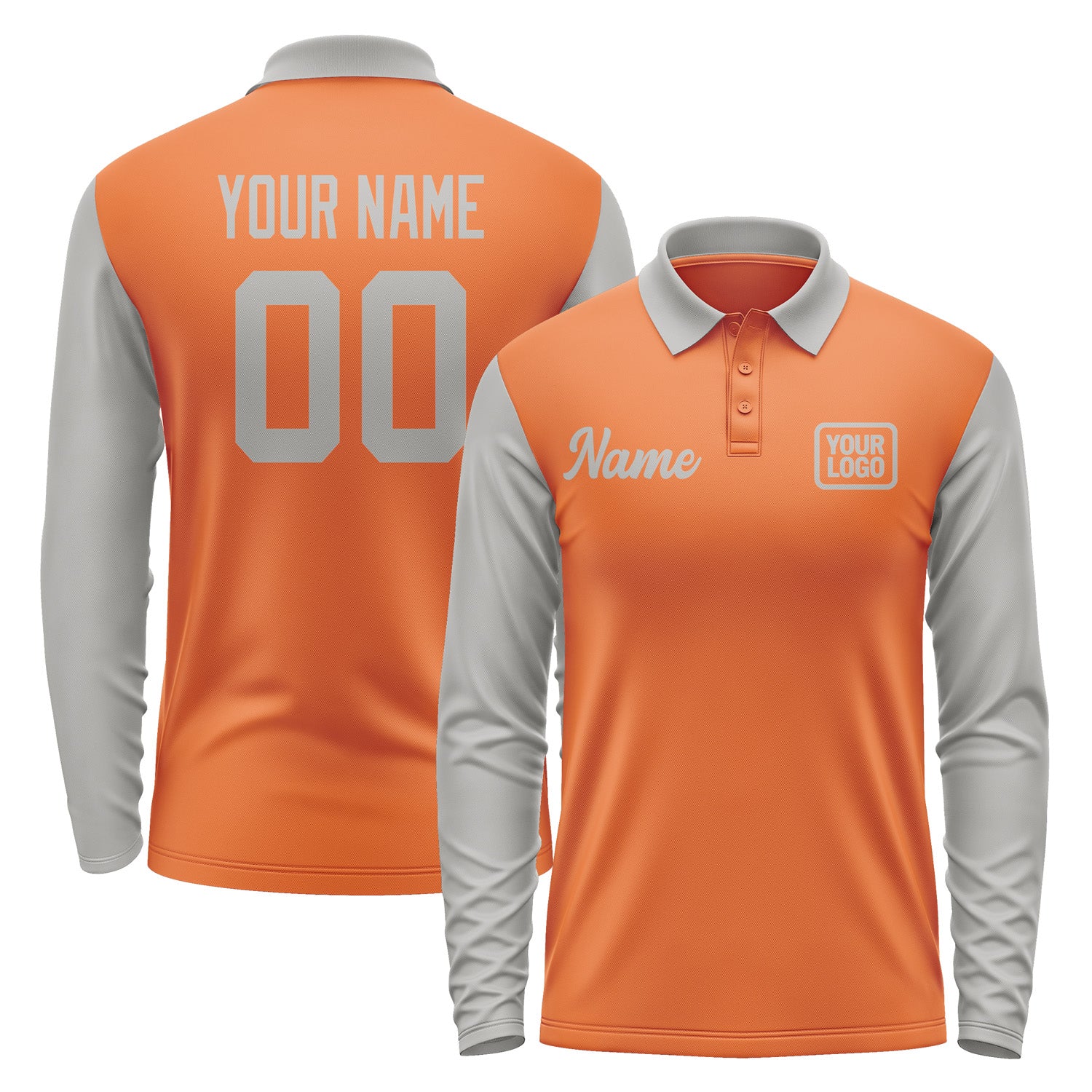 Custom Orange Gray Long Sleeve Polo Shirt Pl280404B104