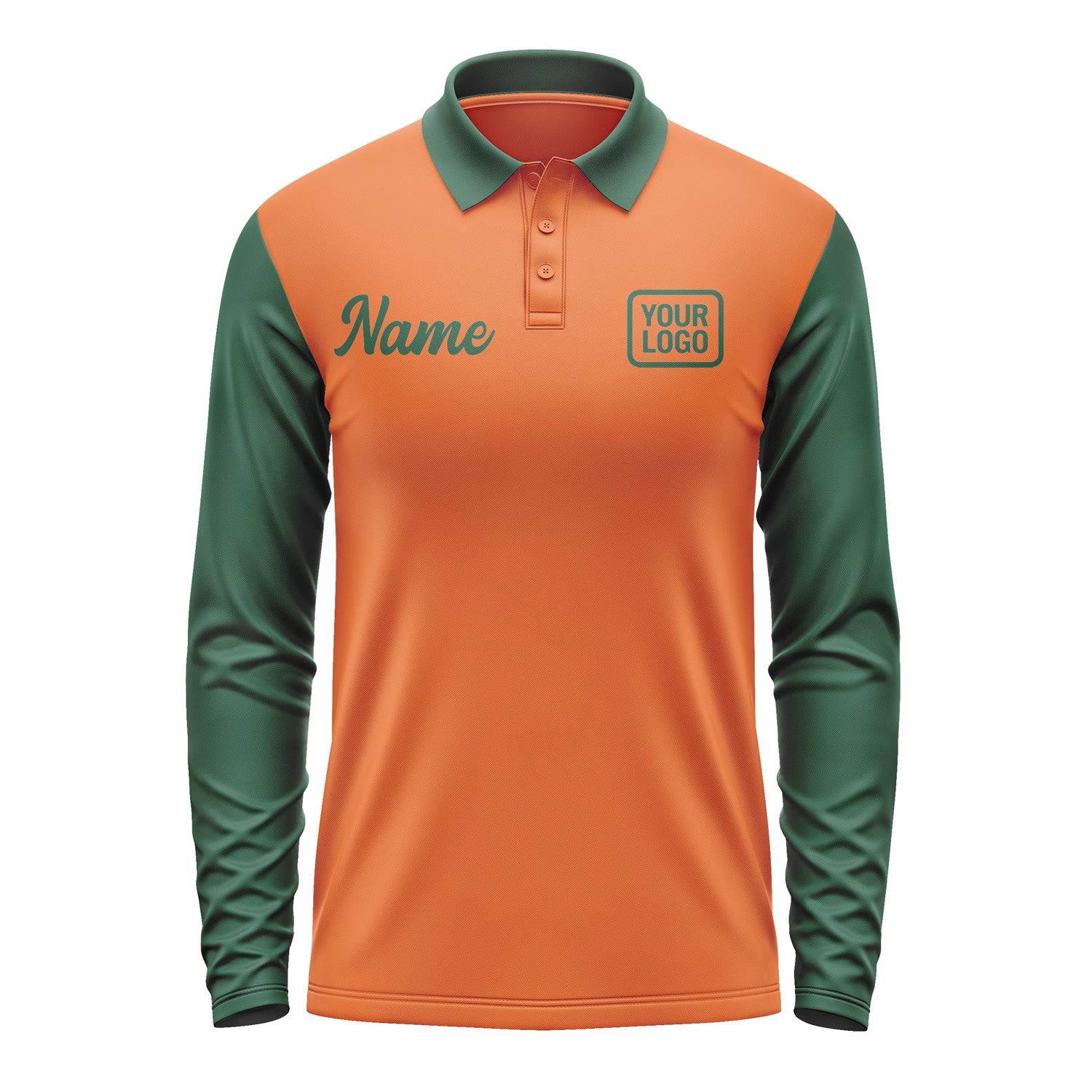 Custom Orange Green Long Sleeve Polo Shirt Pl280505B105