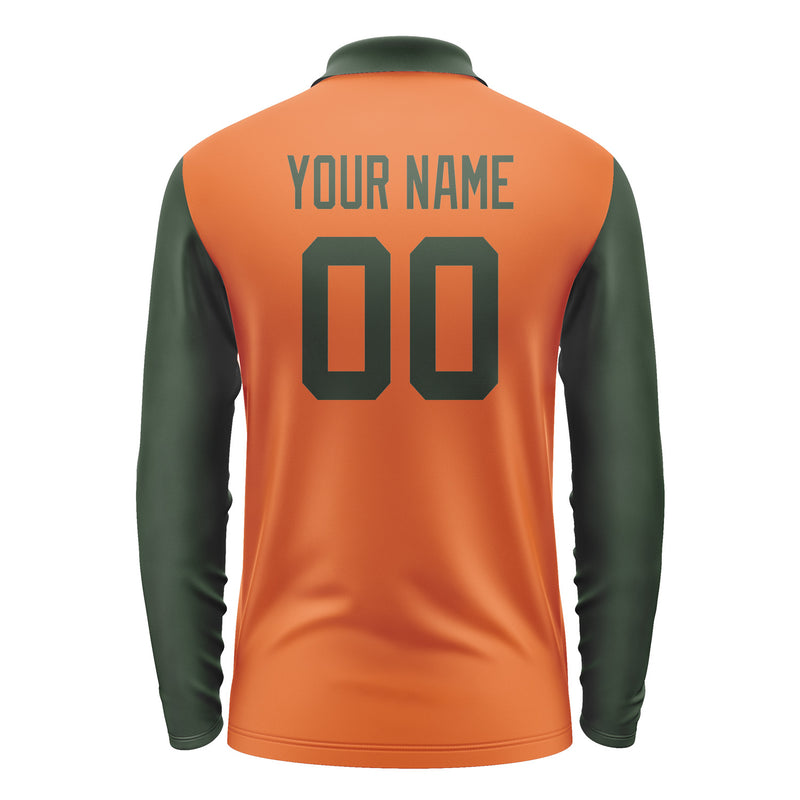 Custom Orange Dark Green Long Sleeve Polo Shirt Pl280606B106