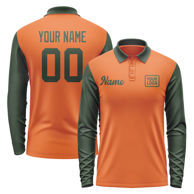 Custom Orange Dark Green Long Sleeve Polo Shirt Pl280606B106