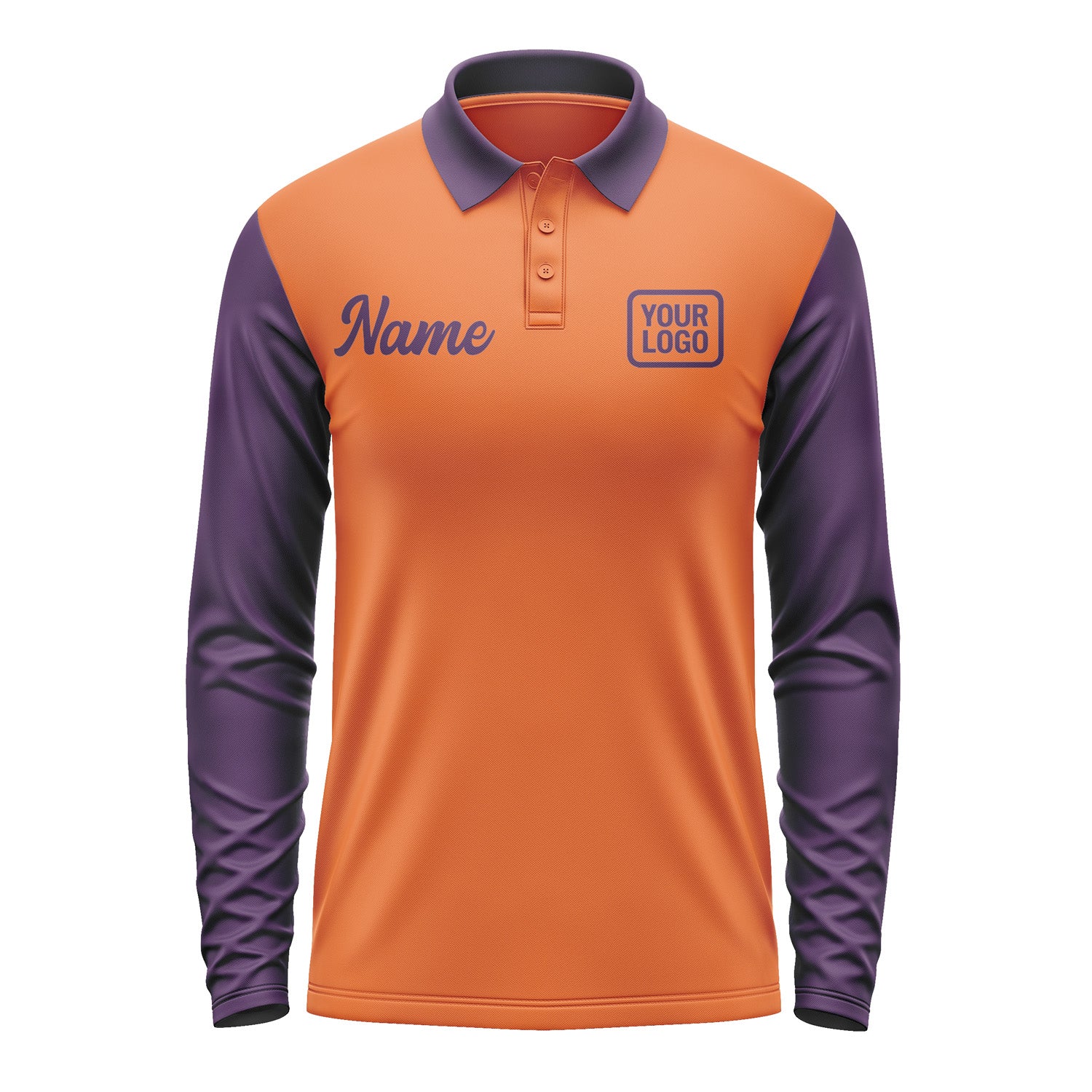 Custom Orange Purple Long Sleeve Polo Shirt Pl280707B107