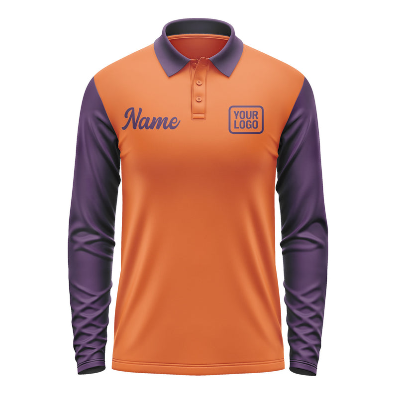 Custom Orange Purple Long Sleeve Polo Shirt Pl280707B107