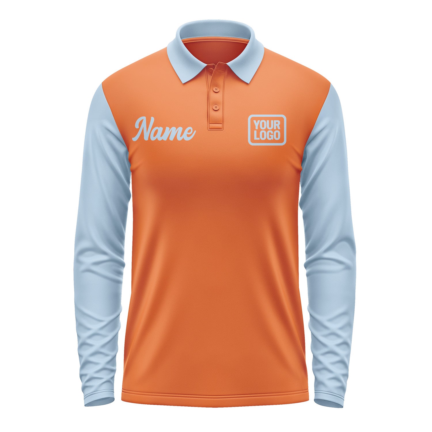 Custom Orange Light Blue Long Sleeve Polo Shirt Pl280808B108