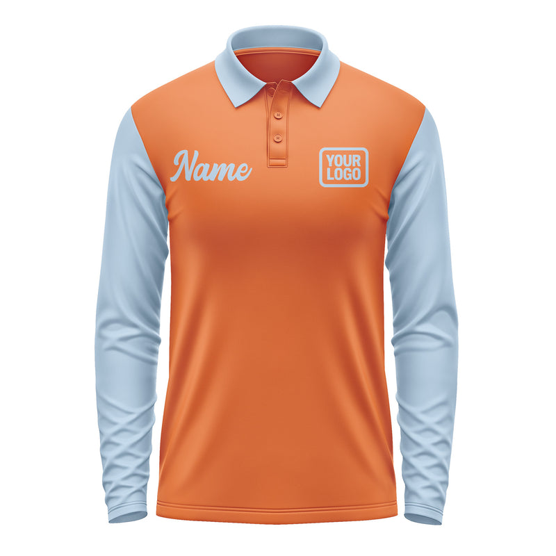 Custom Orange Light Blue Long Sleeve Polo Shirt Pl280808B108