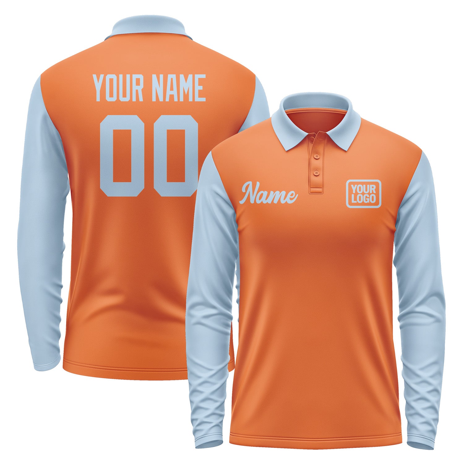 Custom Orange Light Blue Long Sleeve Polo Shirt Pl280808B108