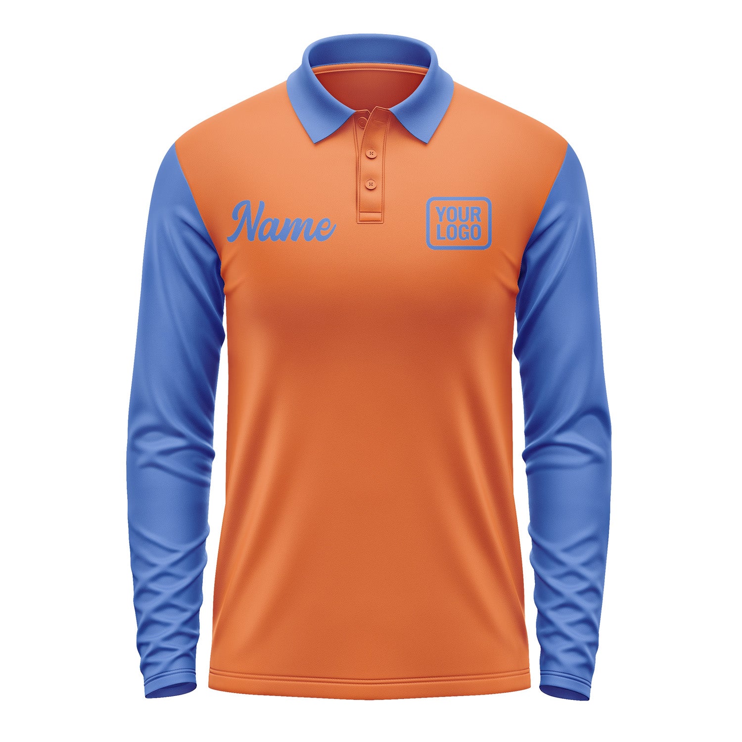 Custom Orange Sky Blue Long Sleeve Polo Shirt Pl280909B109