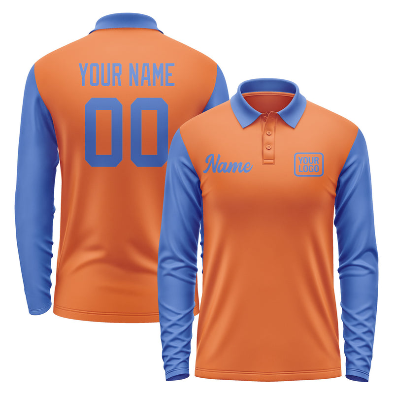 Custom Orange Sky Blue Long Sleeve Polo Shirt Pl280909B109