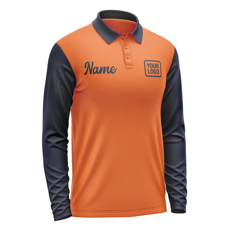 Custom Orange Navy Long Sleeve Polo Shirt Pl281111B111