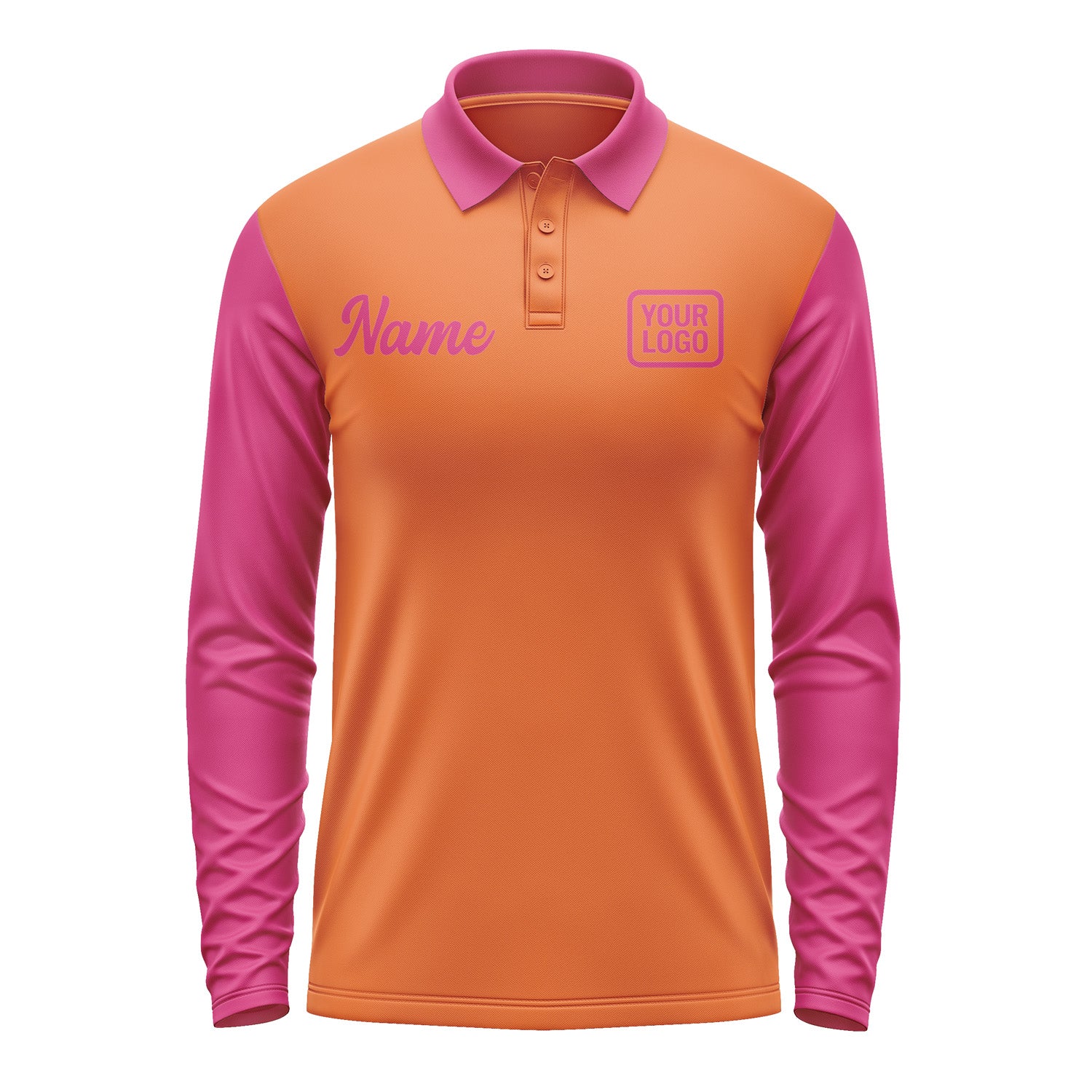 Custom Orange Pink Long Sleeve Polo Shirt Pl281313B113