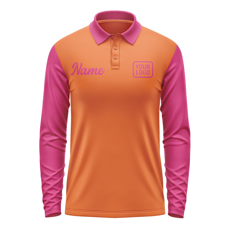 Custom Orange Pink Long Sleeve Polo Shirt Pl281313B113