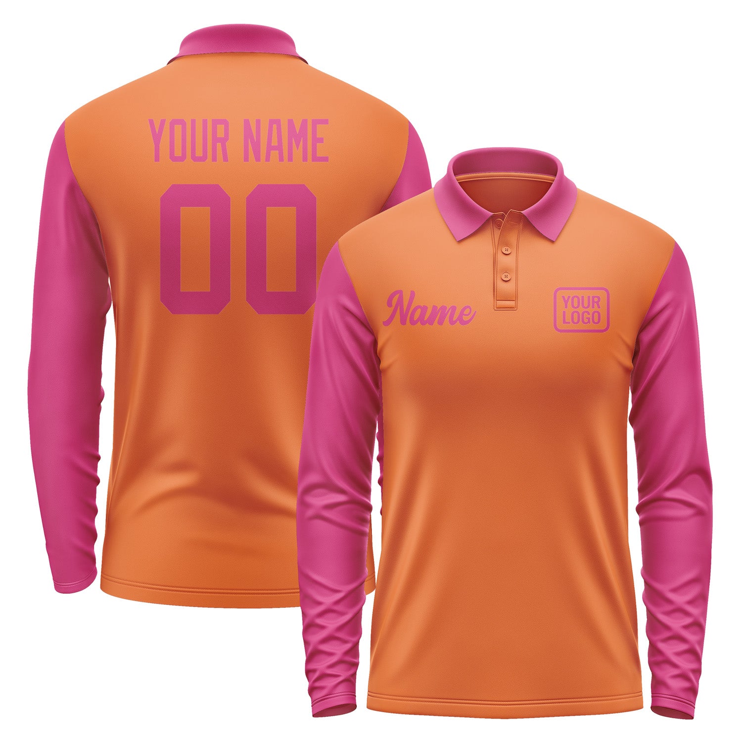 Custom Orange Pink Long Sleeve Polo Shirt Pl281313B113
