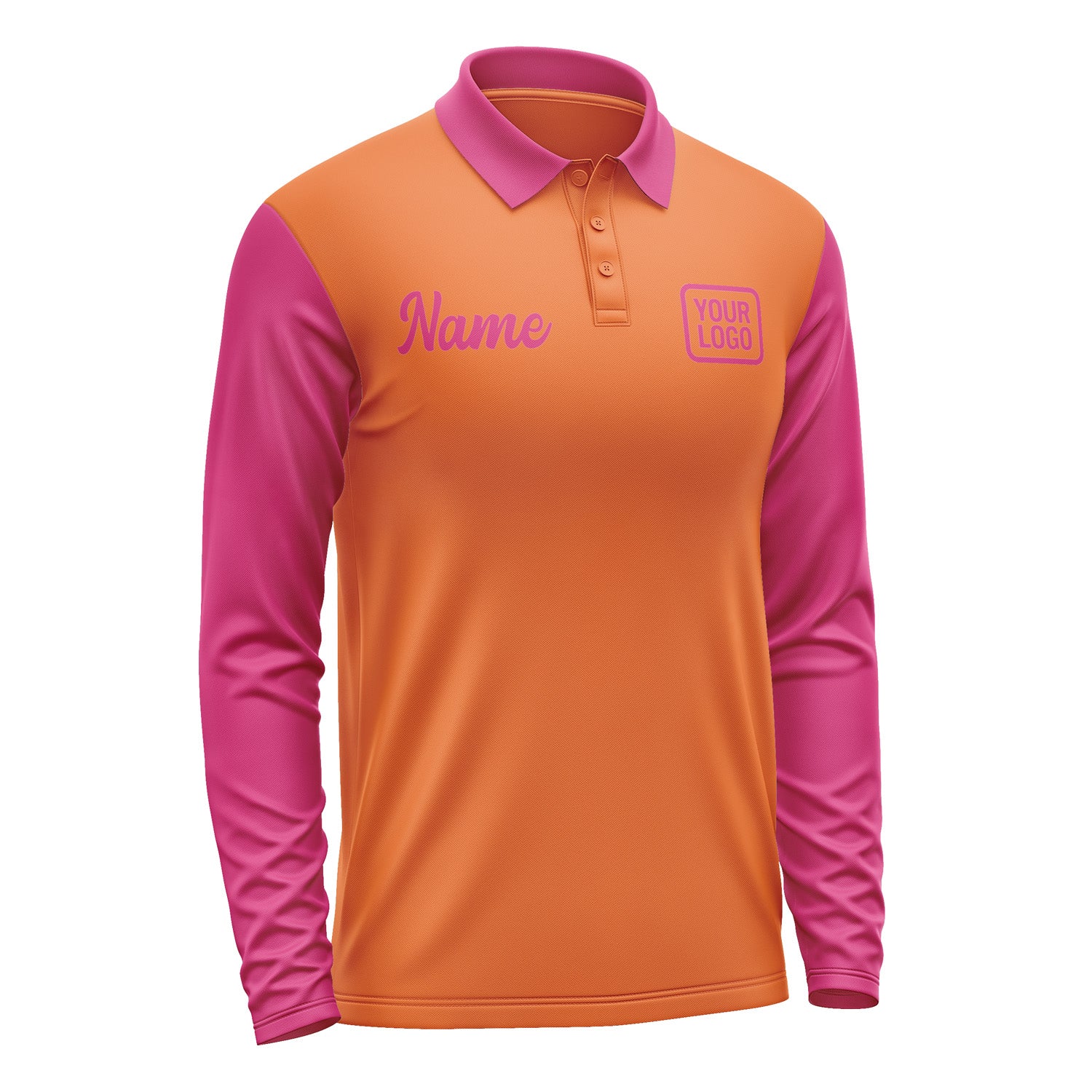 Custom Orange Pink Long Sleeve Polo Shirt Pl281313B113