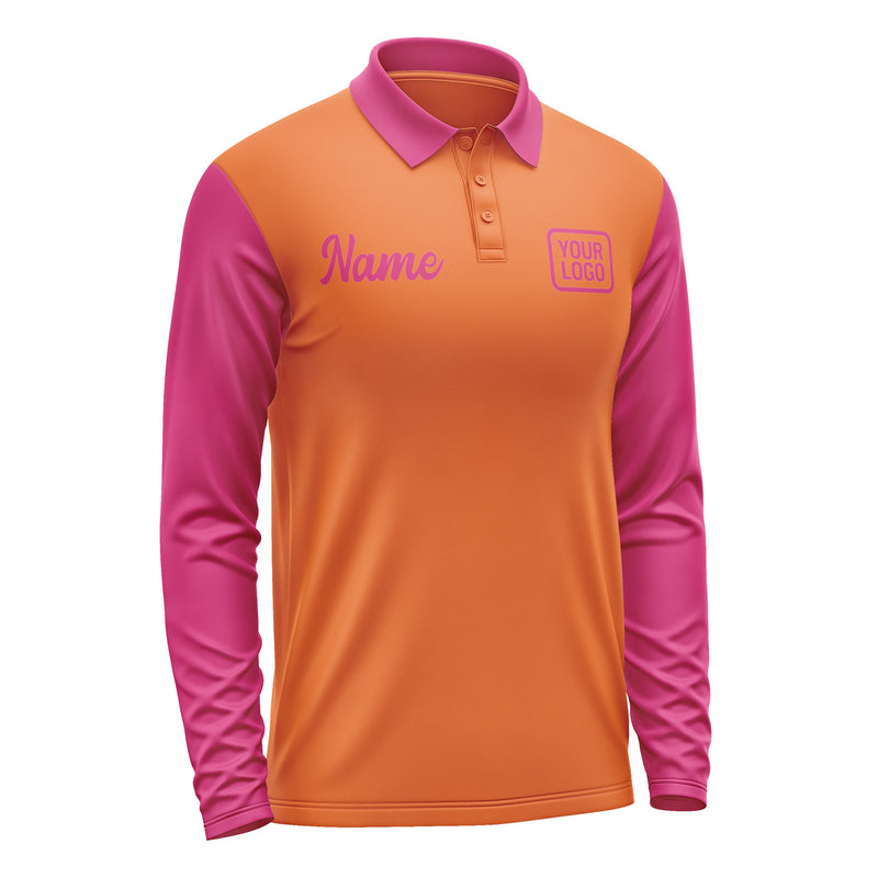 Custom Orange Pink Long Sleeve Polo Shirt Pl281313B113
