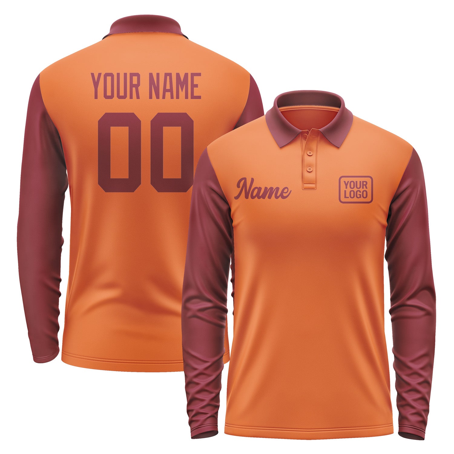 Custom Orange Crimson Red Long Sleeve Polo Shirt Pl281515B115