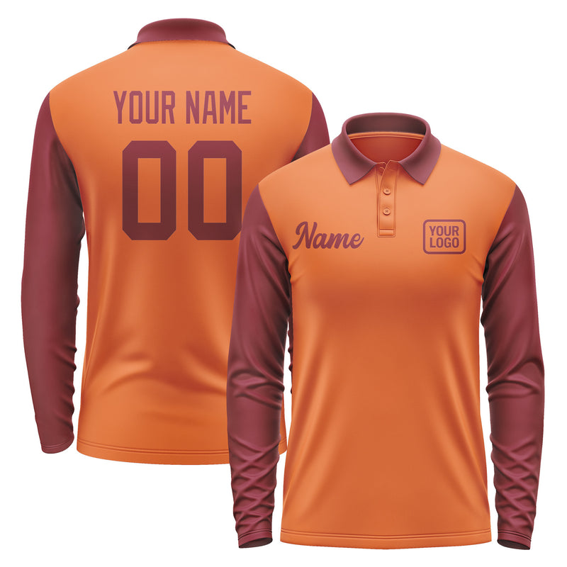 Custom Orange Crimson Red Long Sleeve Polo Shirt Pl281515B115