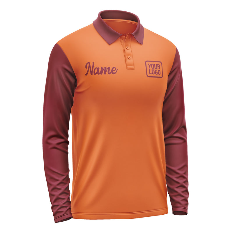 Custom Orange Crimson Red Long Sleeve Polo Shirt Pl281515B115