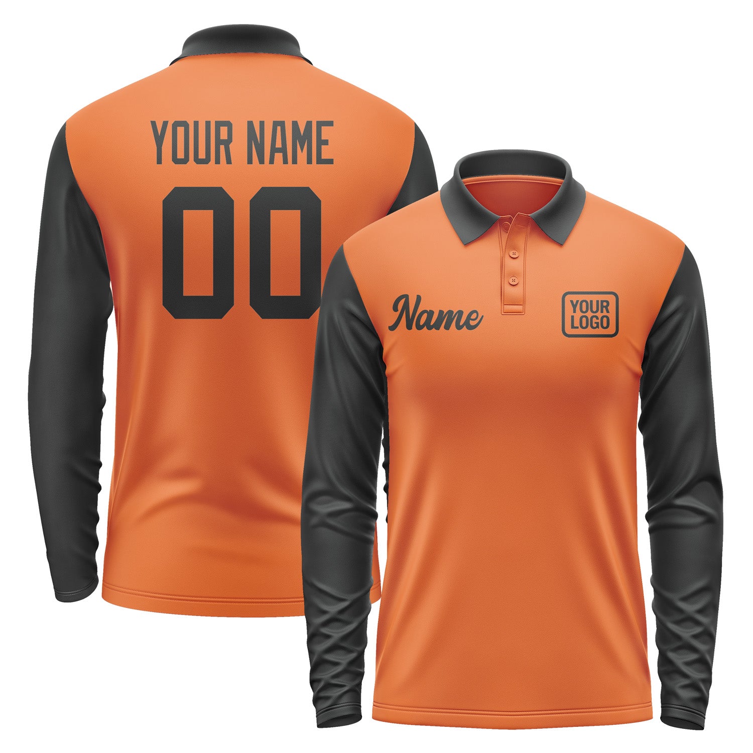Custom Orange Black Long Sleeve Polo Shirt Pl281717B117
