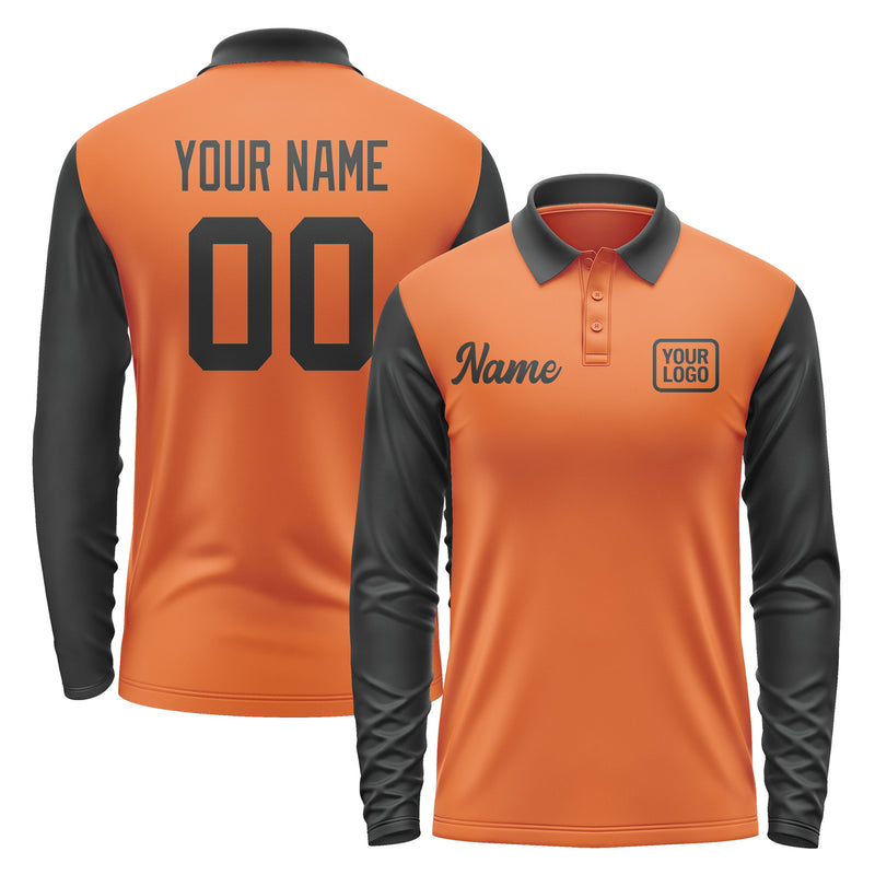 Custom Orange Black Long Sleeve Polo Shirt Pl281717B117