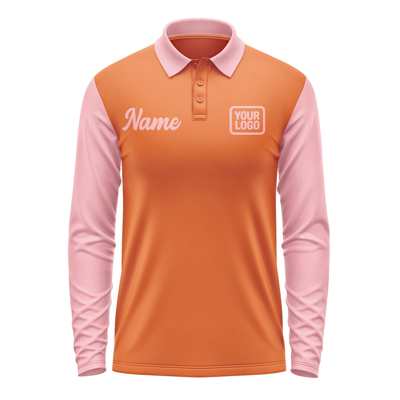 Custom Orange Light Pink Long Sleeve Polo Shirt Pl282121B121