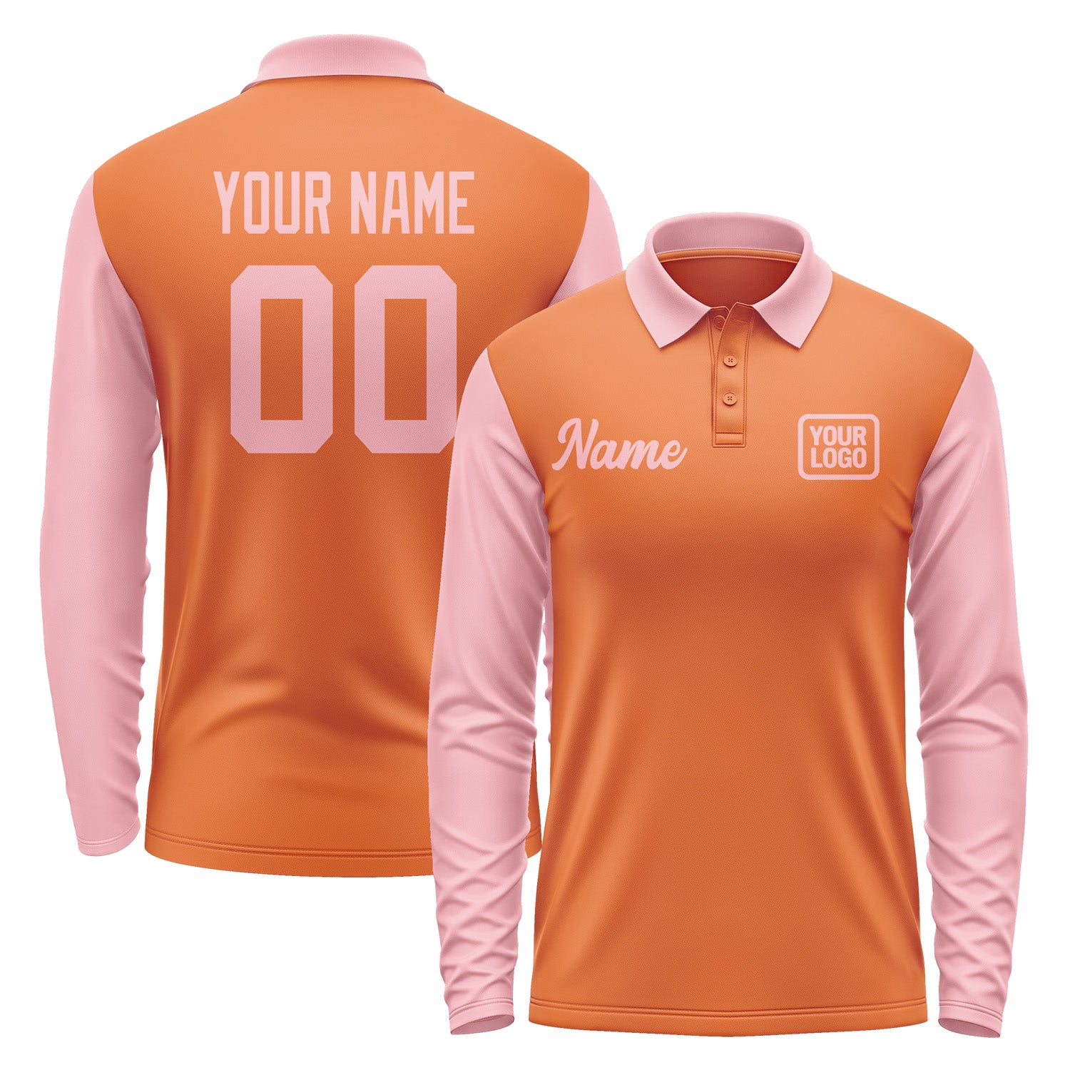 Custom Orange Light Pink Long Sleeve Polo Shirt Pl282121B121