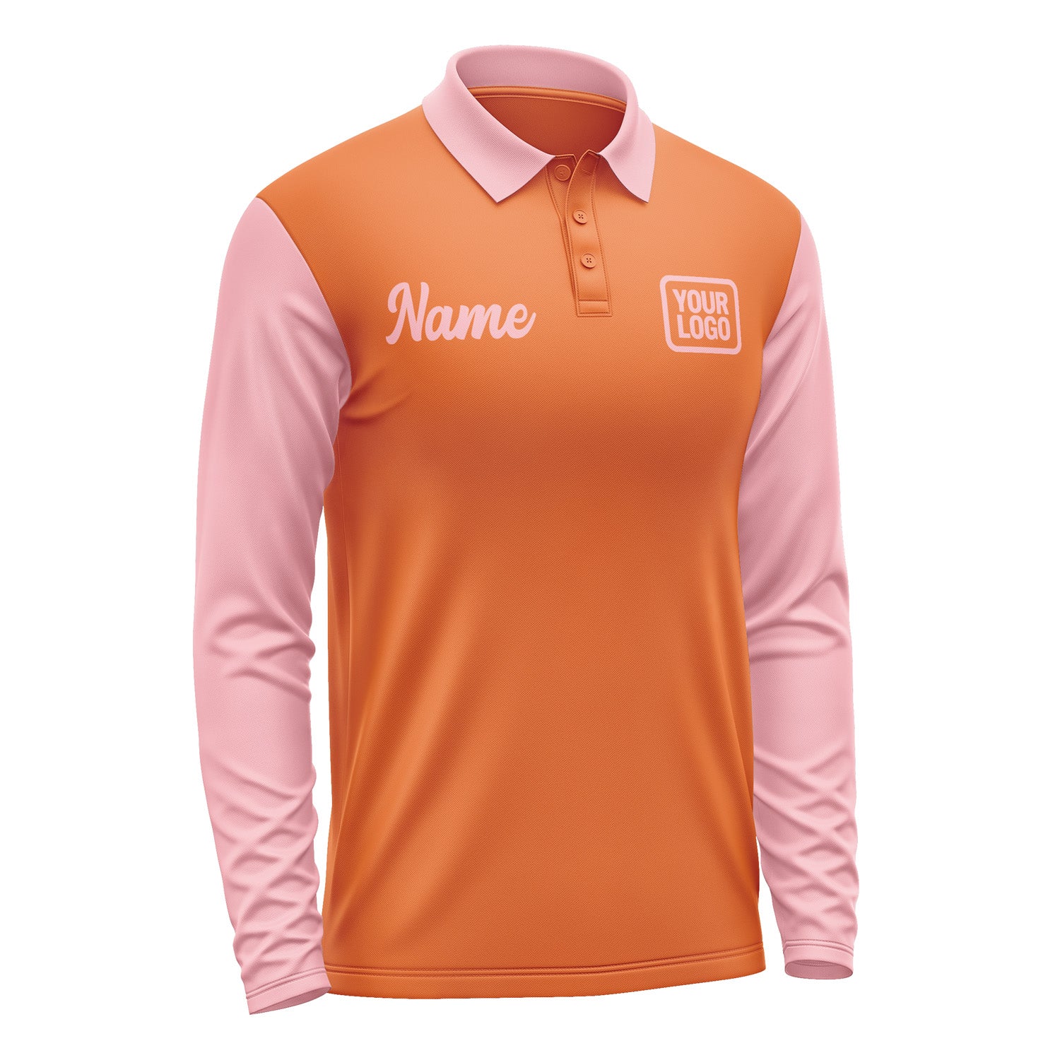 Custom Orange Light Pink Long Sleeve Polo Shirt Pl282121B121