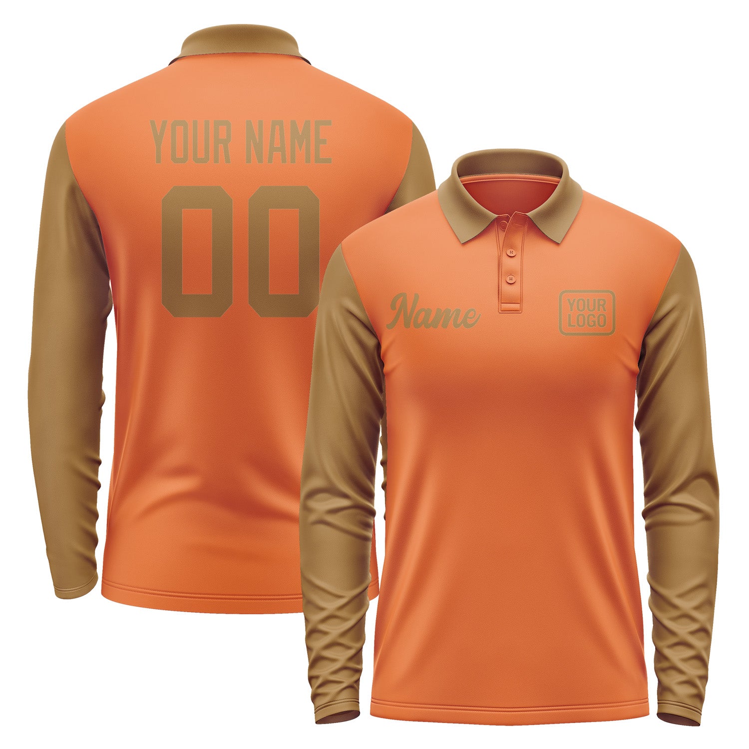 Custom Orange Khaki Long Sleeve Polo Shirt Pl282222B122