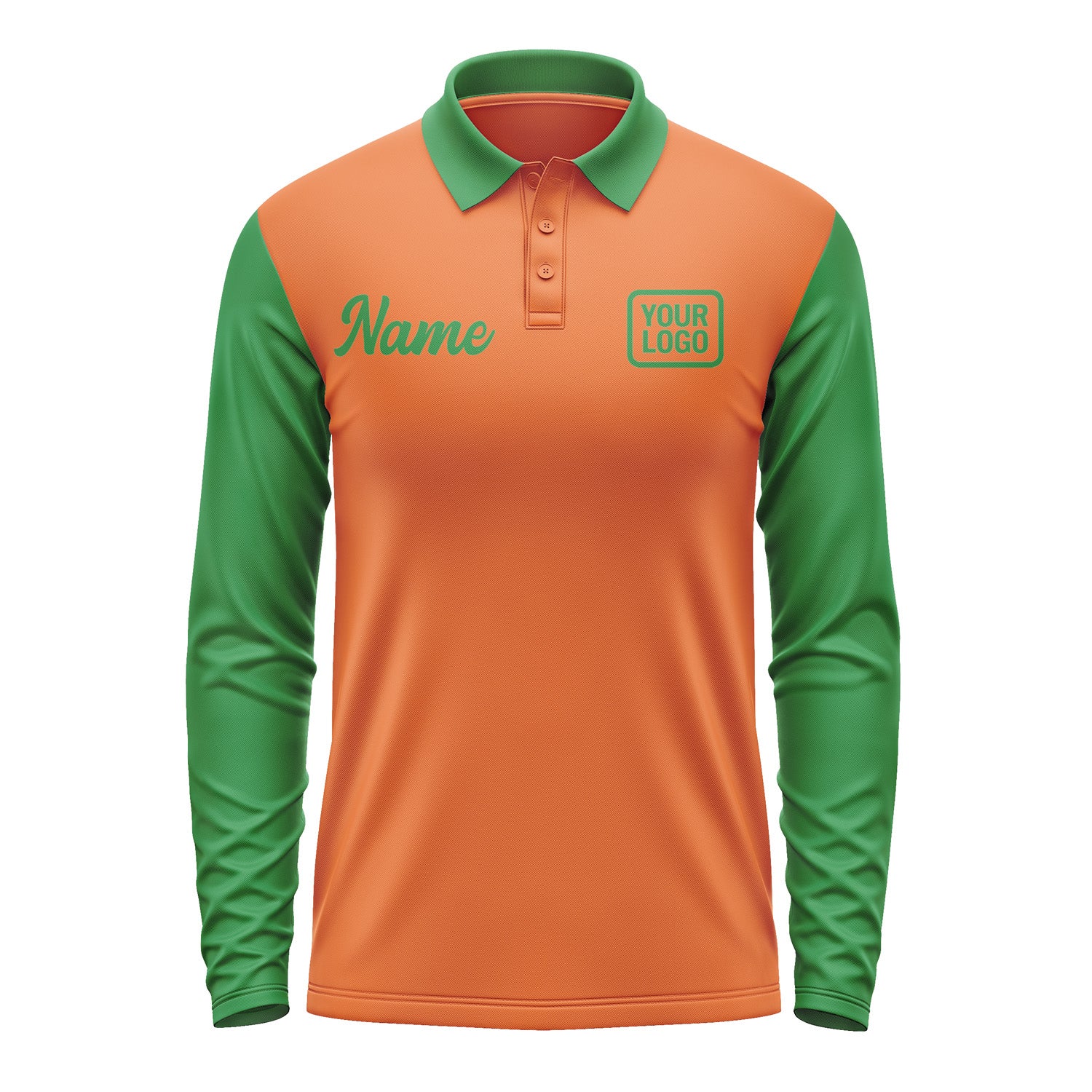 Custom Orange Emerald Green Long Sleeve Polo Shirt Pl282424B124