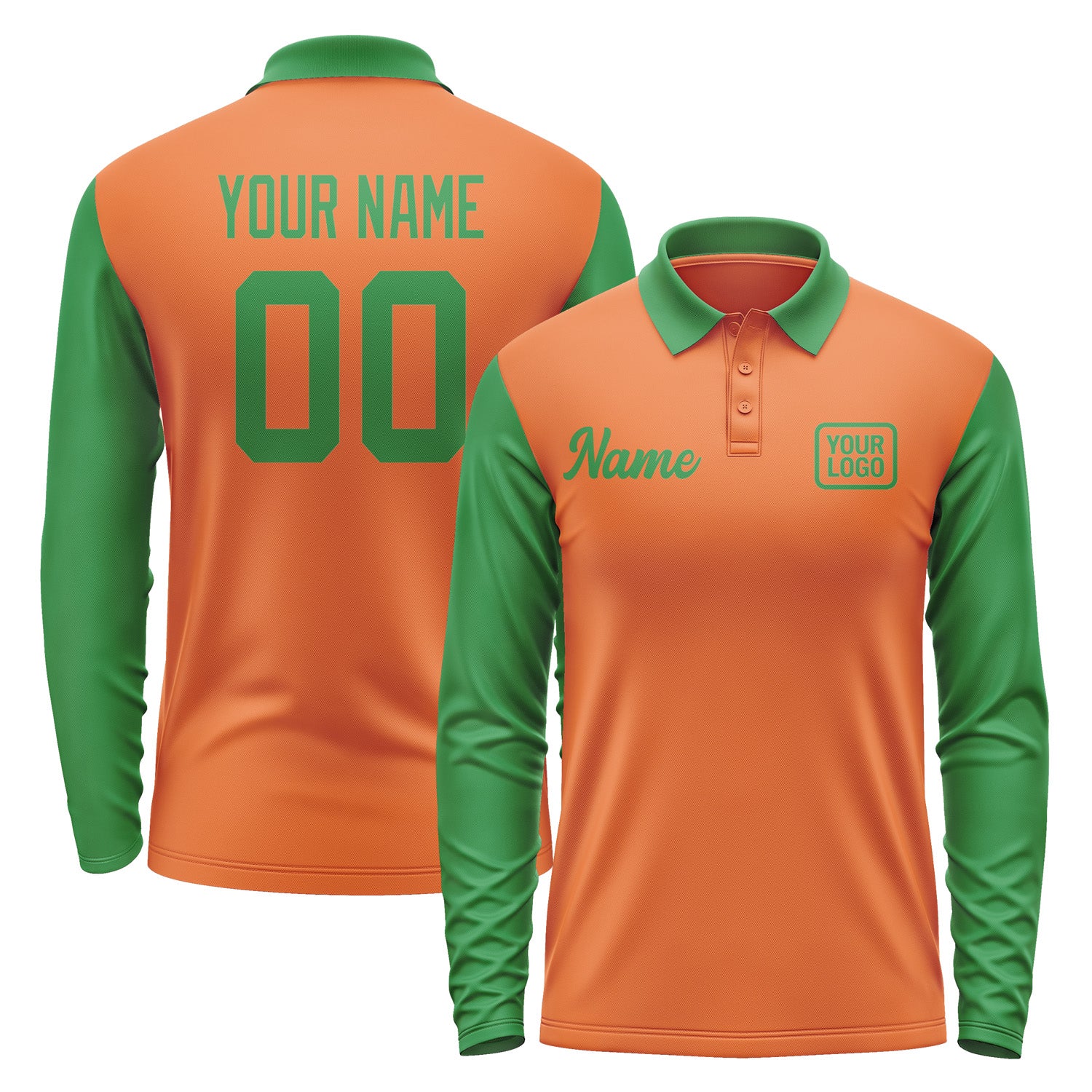 Custom Orange Emerald Green Long Sleeve Polo Shirt Pl282424B124