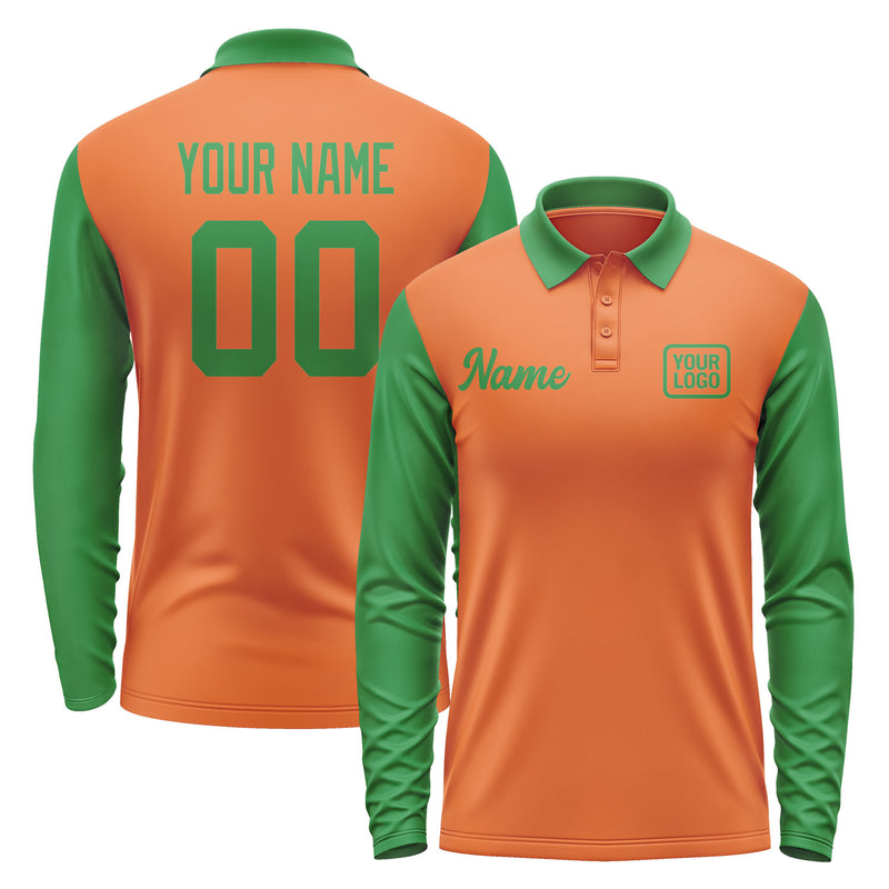 Custom Orange Emerald Green Long Sleeve Polo Shirt Pl282424B124