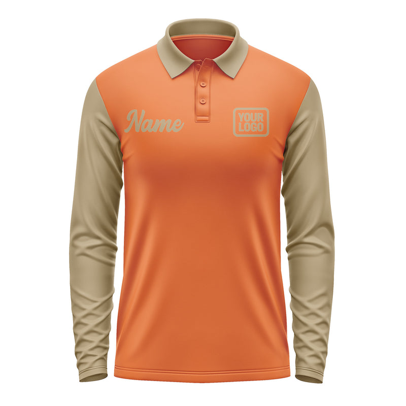 Custom Orange Light Khaki Long Sleeve Polo Shirt Pl282525B125