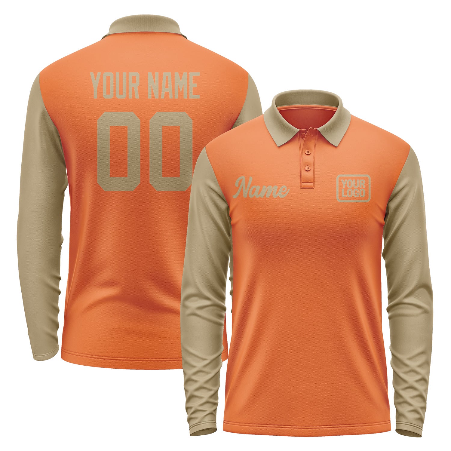 Custom Orange Light Khaki Long Sleeve Polo Shirt Pl282525B125