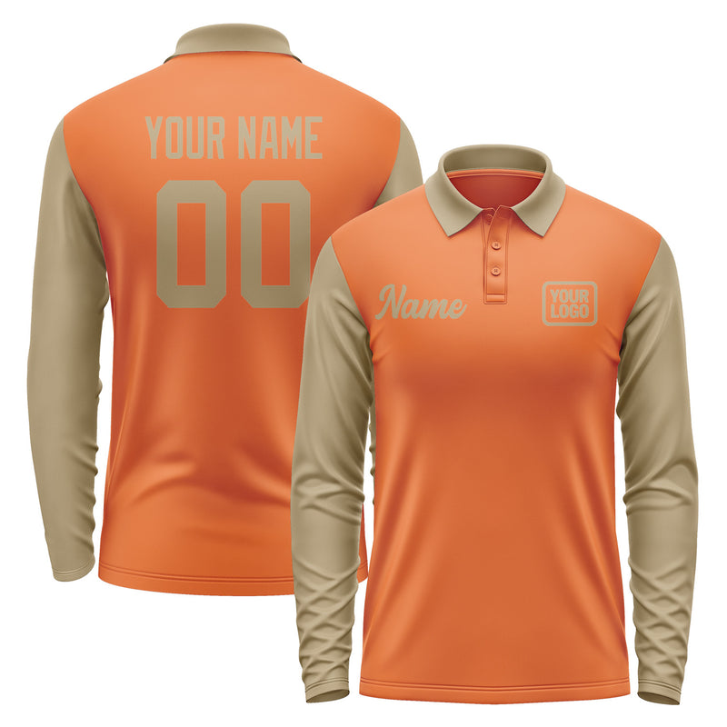 Custom Orange Light Khaki Long Sleeve Polo Shirt Pl282525B125