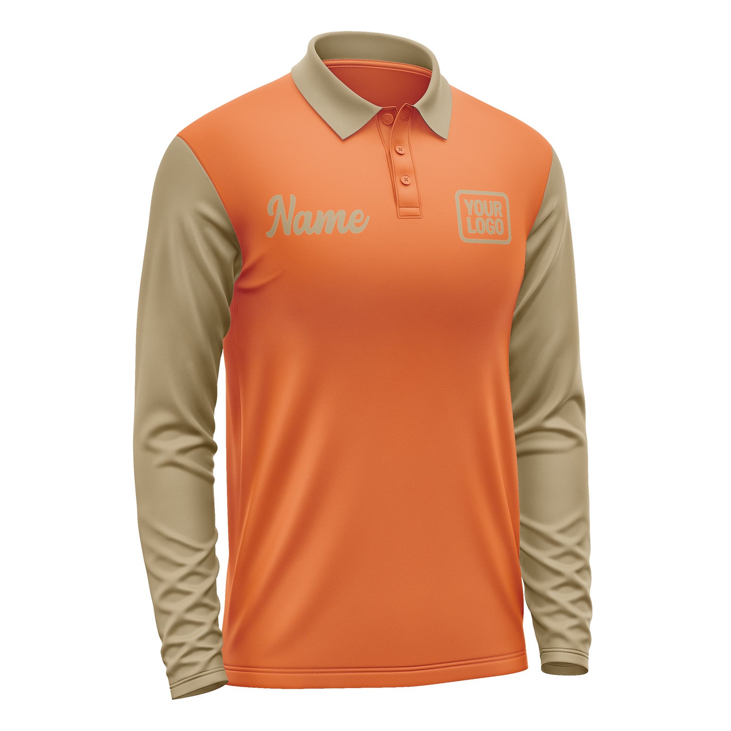 Custom Orange Light Khaki Long Sleeve Polo Shirt Pl282525B125