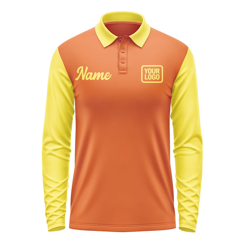 Custom Orange Light Yellow Long Sleeve Polo Shirt Pl282626B126