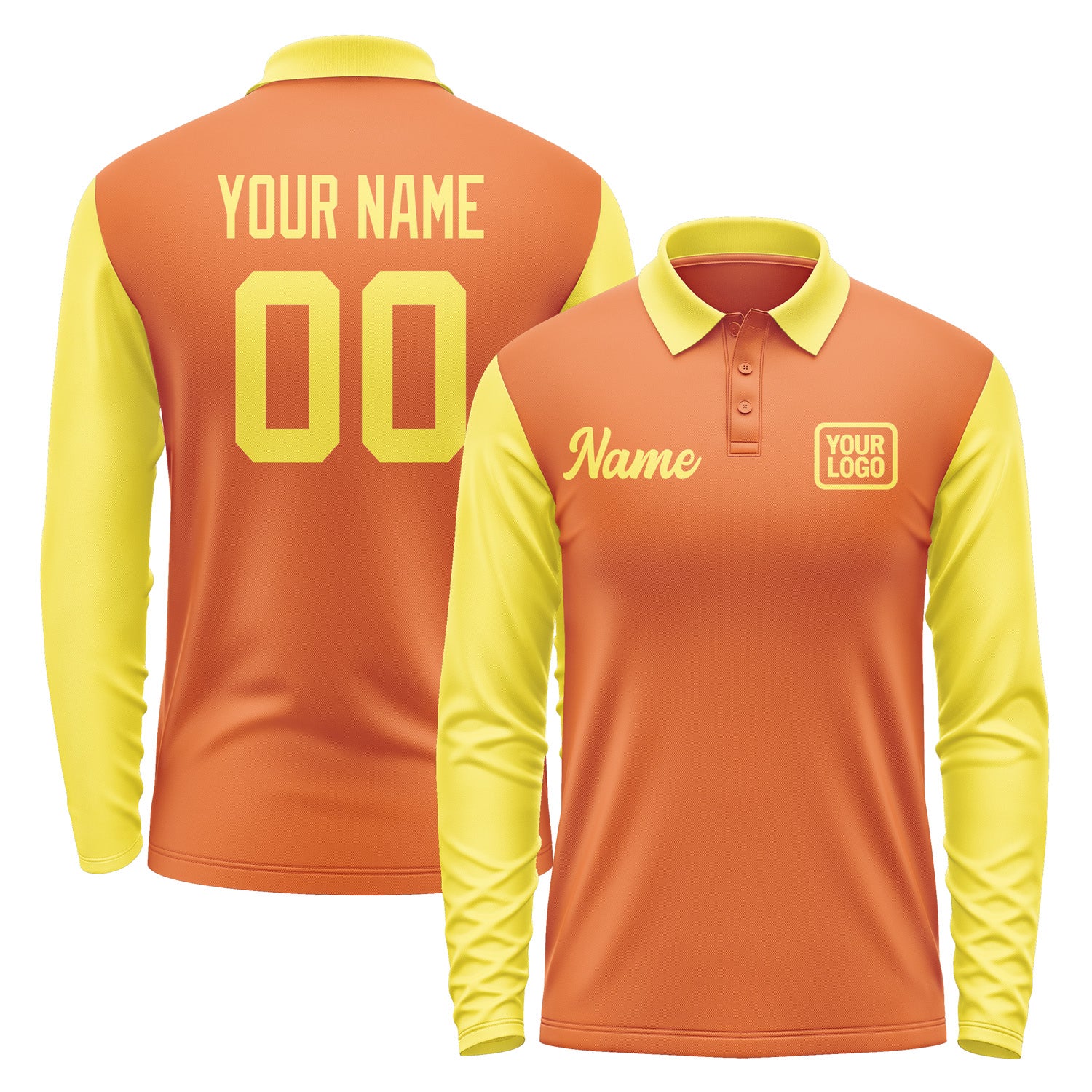 Custom Orange Light Yellow Long Sleeve Polo Shirt Pl282626B126