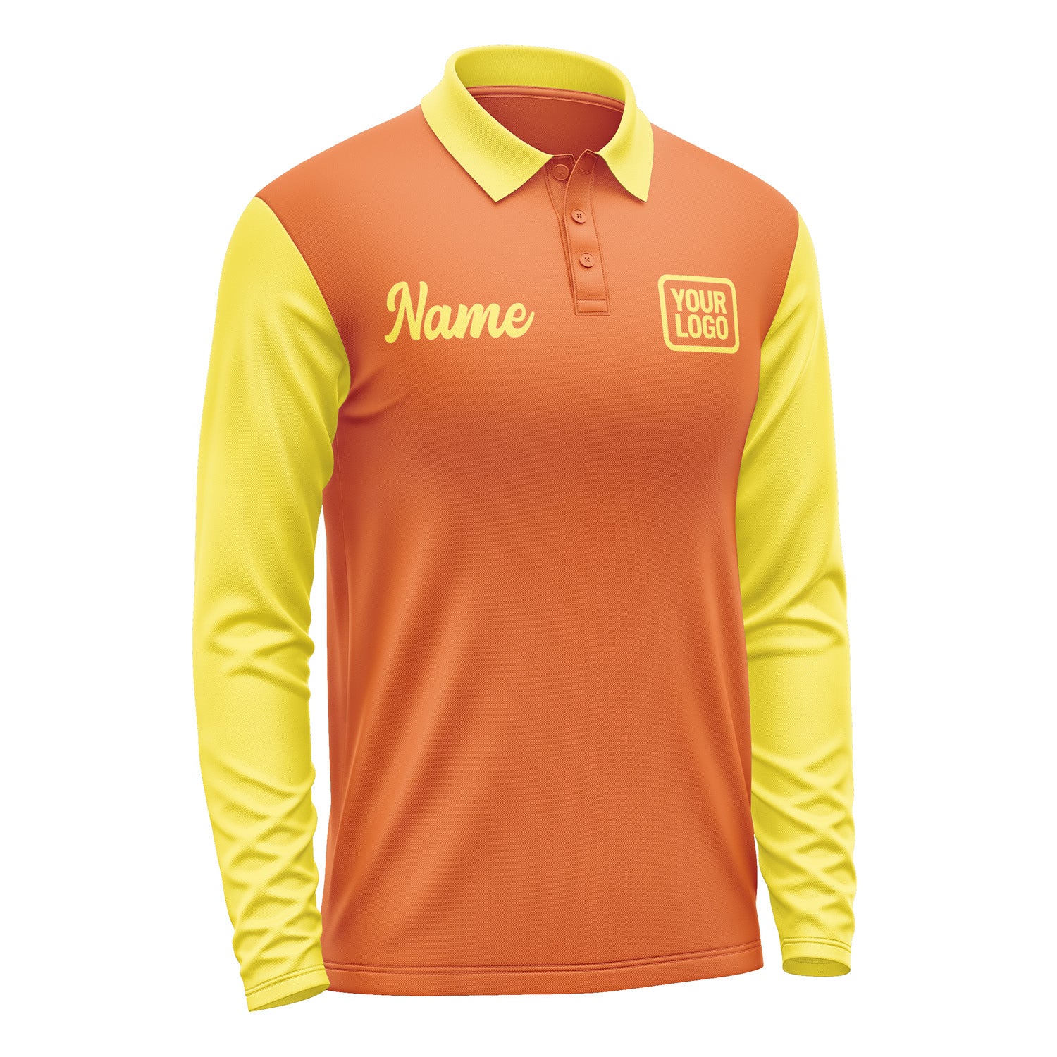 Custom Orange Light Yellow Long Sleeve Polo Shirt Pl282626B126