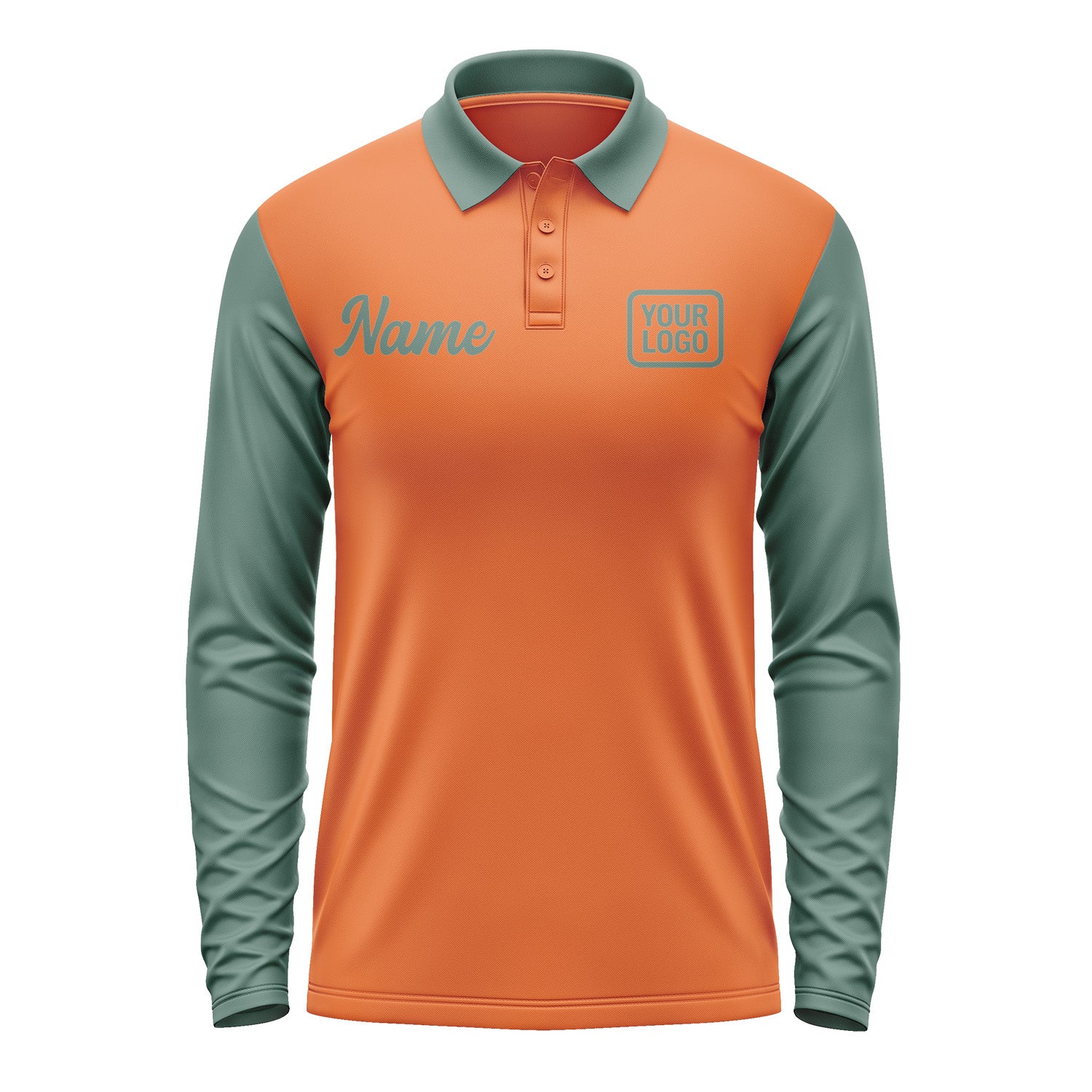 Custom Orange Blue Green Long Sleeve Polo Shirt Pl282727B127