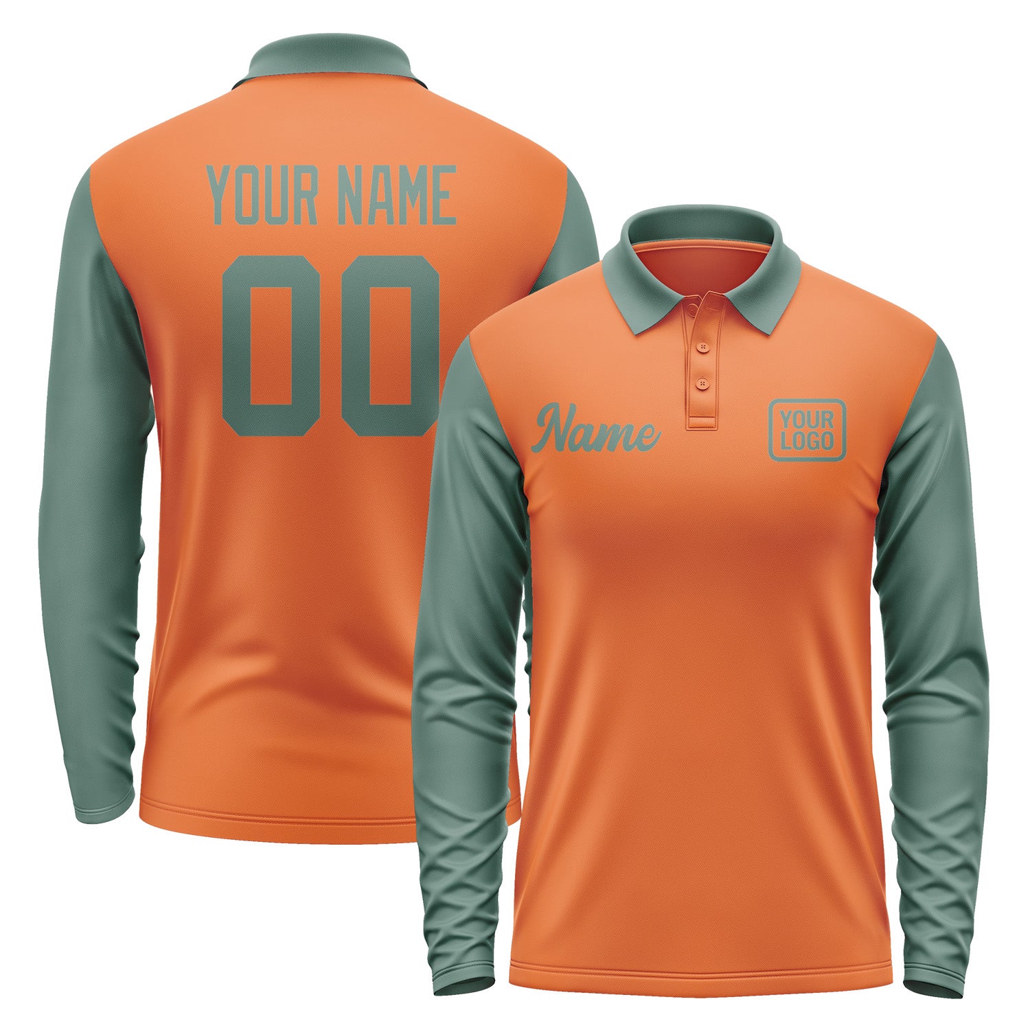 Custom Orange Blue Green Long Sleeve Polo Shirt Pl282727B127